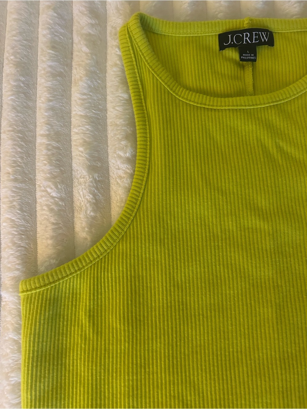 J.Crew Neon Lime Vintage Ribbed Sleeveless High Neck Tank Top - Picture 2 of 7